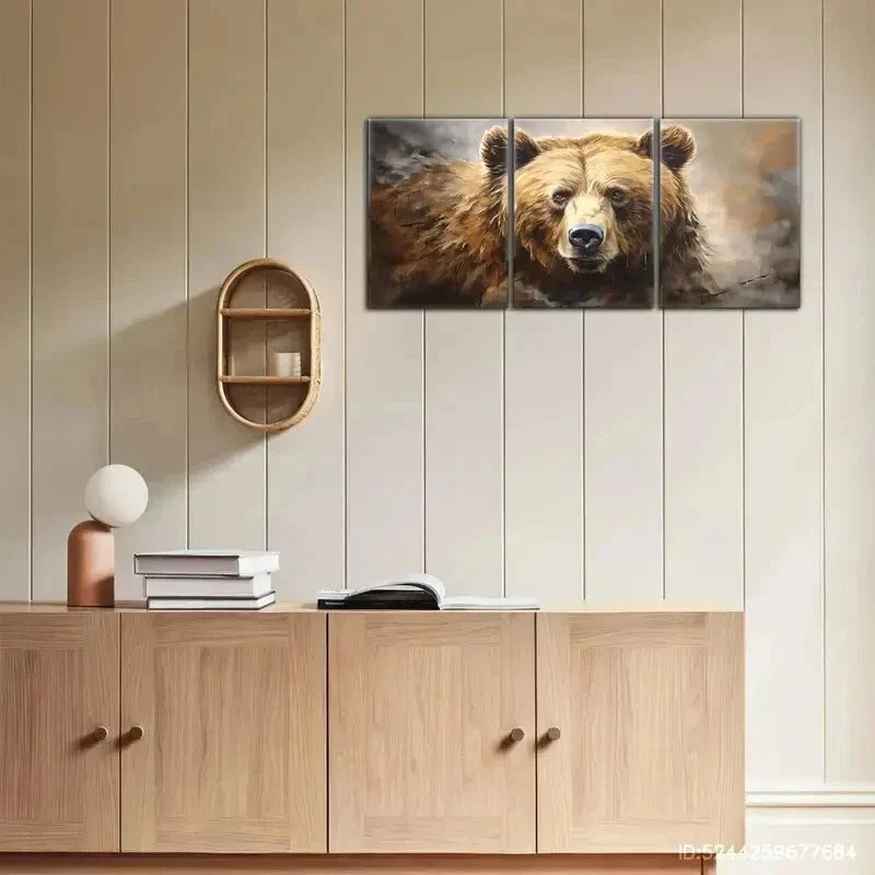 3pcs Modern Abstract Bear Portrait Wall Art Sleek Metal Print Ready to Hang Art