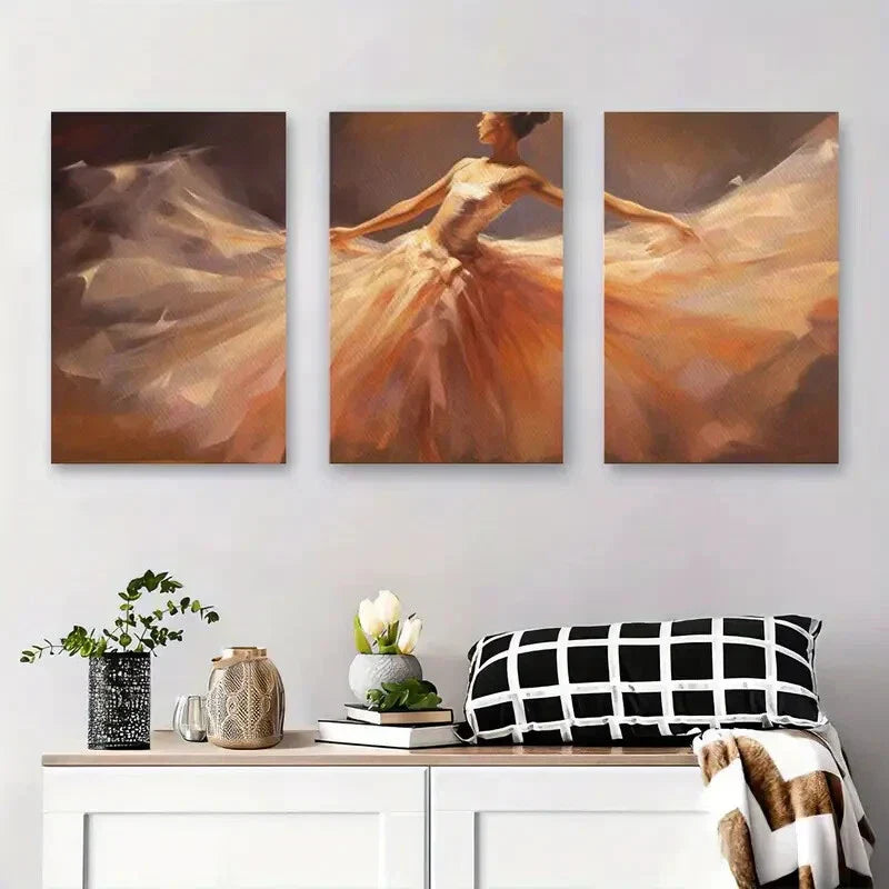 3pcs Abstract Dance Movement Painting with Grace Metal Print Ready to Hang Art