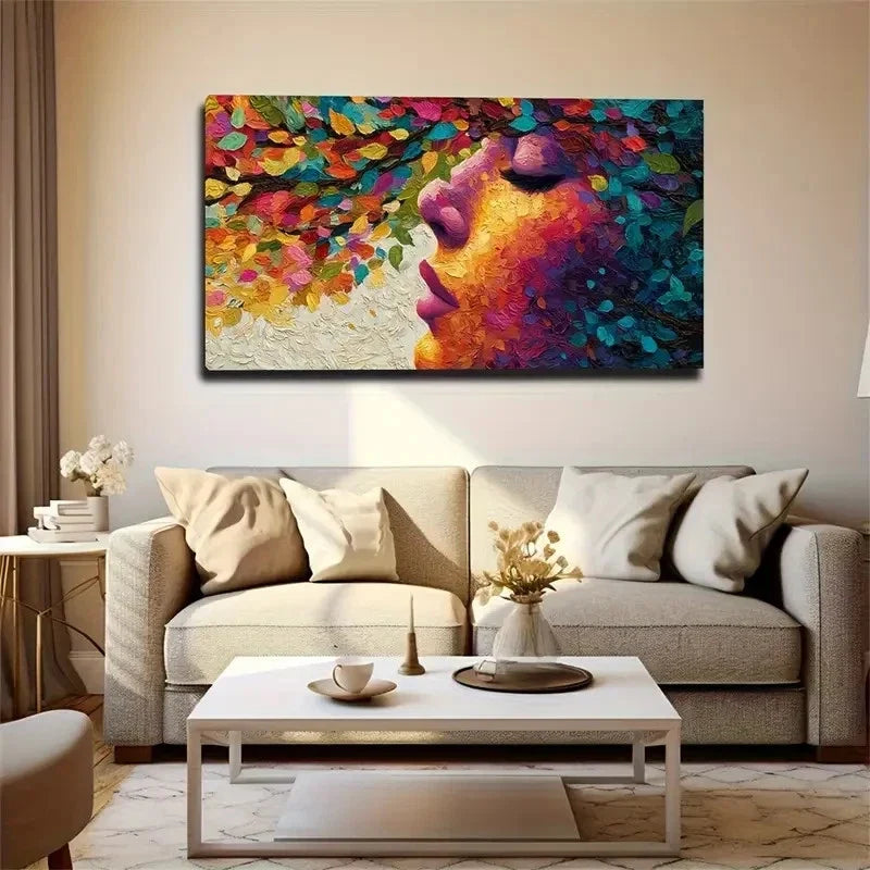 Large Abstract Leaf Face Modern Wall Art Canvas Office Home Room Framed 80x45cm