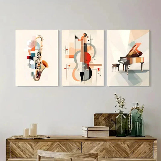 3pcs Abstract Music Painting Musical Instruments Metal Print Ready to Hang Art