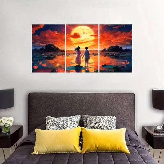 3pcs You and I watch the sunset, love, Metal Print Ready to Hang Art