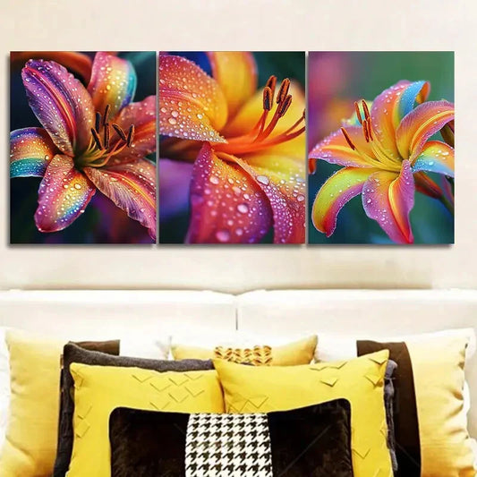 3pcs Rainbow Lilies Wall Art Set Canvas Framed 40x60cm - High Quality Print 100% Australian Made Wall Canvas Ready to Hang