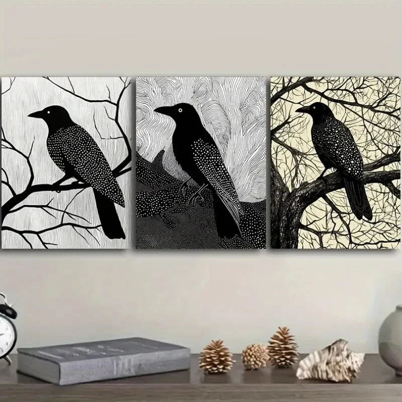 3pcs The Psychic Crow Wall Art Set Canvas Framed 40x60cm - High Quality Print 100% Australian Made Wall Canvas Ready to Hang