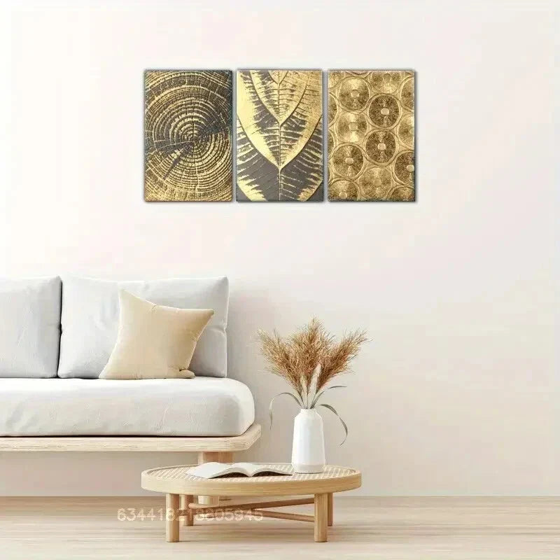 3pcs Golden Leaf & for Lotus Leaf Metal Print Ready to Hang Art