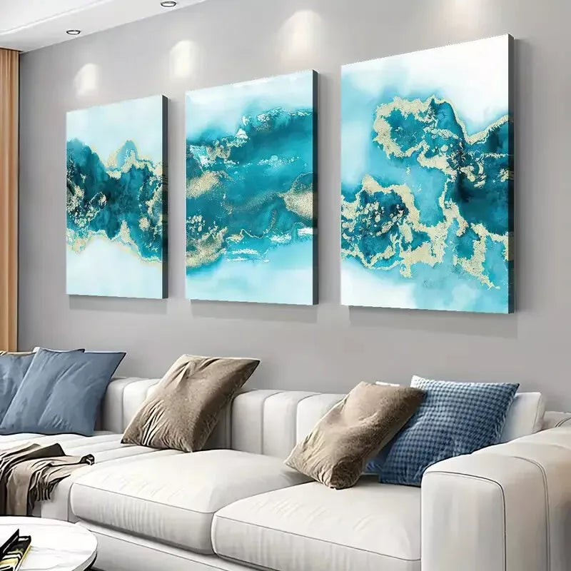 3pcs Turquoise Abstract Canvas Framed 40x60cm - High Quality Print 100% Australian Made Wall Canvas Ready to Hang