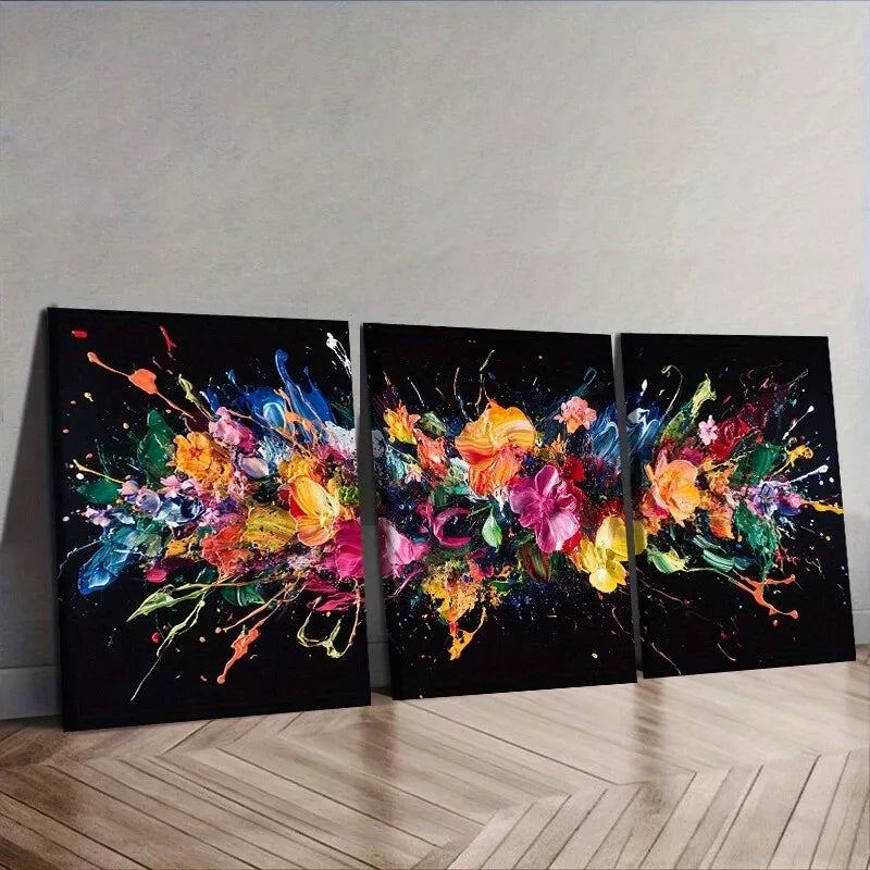 3pcs Deco Modern Colorful Explosion Dark Wall Art Set Canvas Framed 40x60cm - High Quality Print 100% Australian Made Wall Canvas Ready to Hang