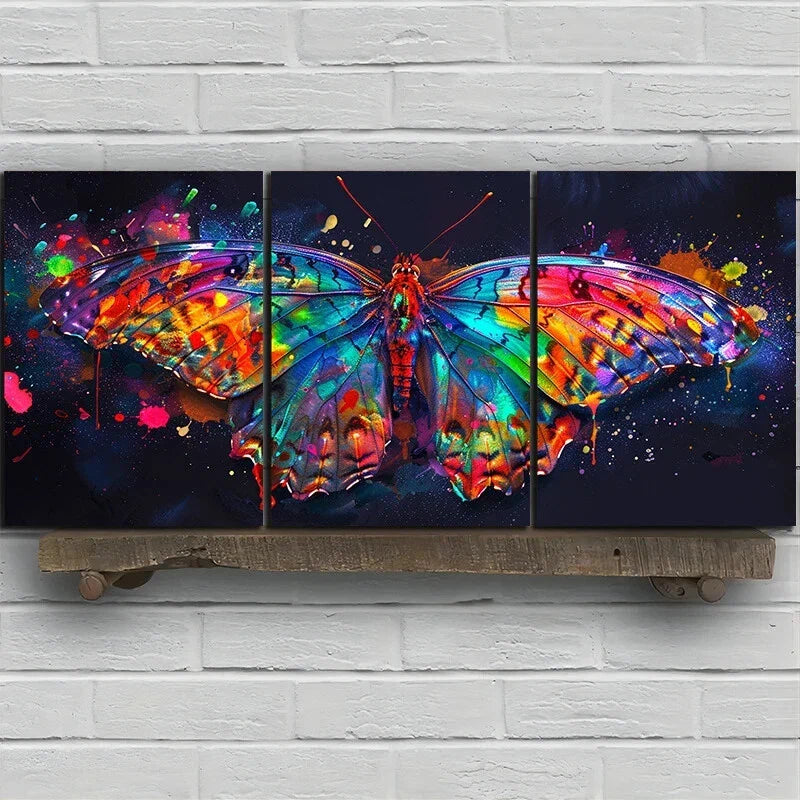 3pcs Butterfly Colourful Flowers Metal Print Ready to Hang Art