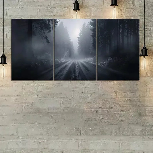 3pcs Photo of A Foggy Road in The Forest Canvas Framed 40x60cm - High Quality Print 100% Australian Made Wall Canvas Ready to Hang
