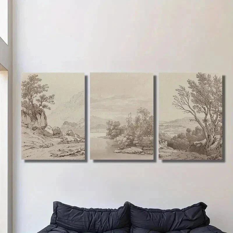 3pcs Classical Vintage Countryside Landscape Wall Art Set Canvas Framed 40x60cm - High Quality Print 100% Australian Made Wall Canvas Ready to Hang