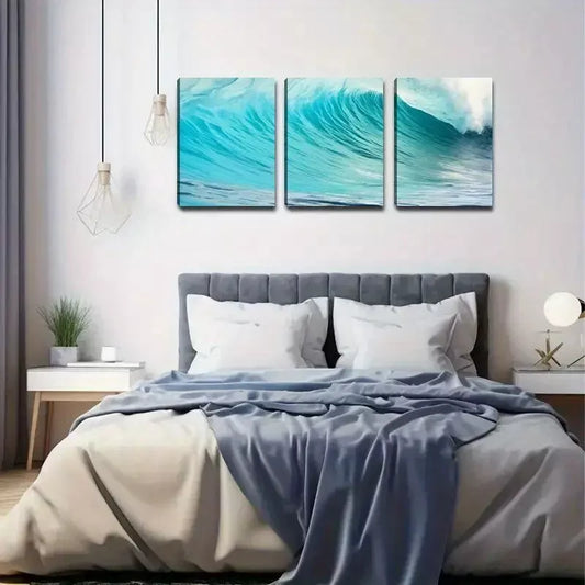 3pcs Wave Beach Ocean Canvas Framed 40x60cm - High Quality Print 100% Australian Made Wall Canvas Ready to Hang