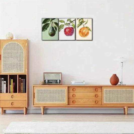 3pcs Avocado Apple Orange Fruit Botanical Art Metal Print Ready to Hang Art