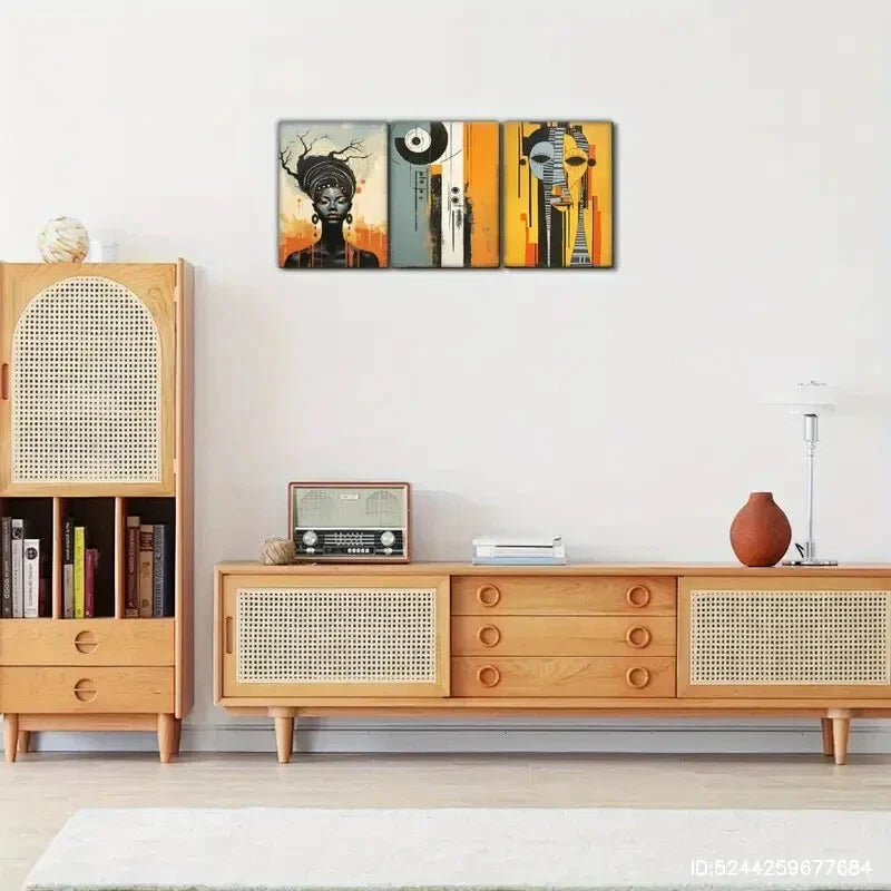 3pcs African Geometric Patterns & Modern Aesthetic Metal Print Ready to Hang Art