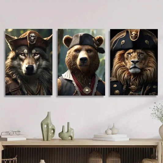 3pcs Animal pirate crew, animal pirates, ancient Metal Print Ready to Hang Art