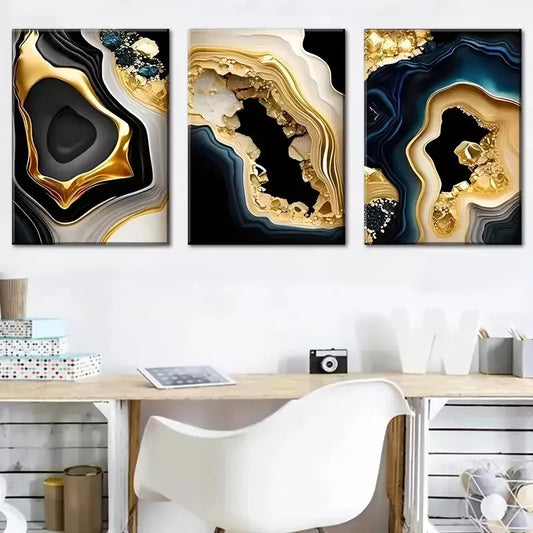 3pcs Nordic style light luxury abstract Golden Wall Art Set Canvas Framed 40x60cm - High Quality Print 100% Australian Made Wall Canvas Ready to Hang