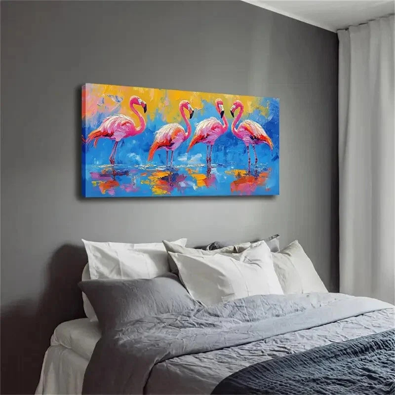 Flamingos Standing In Wcater Wall Art Canvas Office Home Room Framed 120x60cm