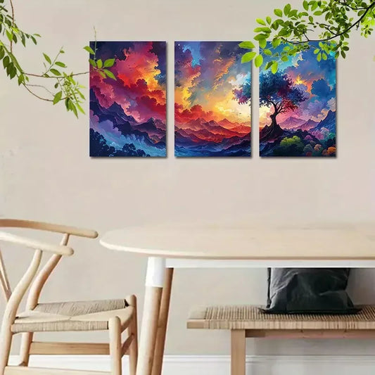3pcs Colorful Landscape with Tree Design Canvas Framed 40x60cm - High Quality Print 100% Australian Made Wall Canvas Ready to Hang