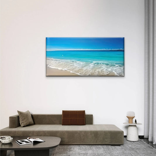 Beach Scene Blue Sky Wall Art Canvas Office Home Room Framed 80x45cm