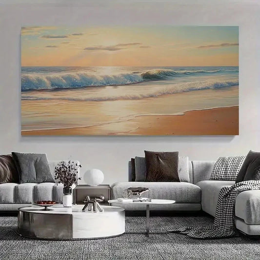 Beach Scenery Detailed Vibrant Wall Art Canvas Office Home Room Framed 120x60cm