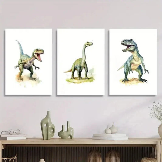 3pcs Dinosaur T-Rex Watercolor Dinosaur Illustrate Metal Print Ready to Hang Art