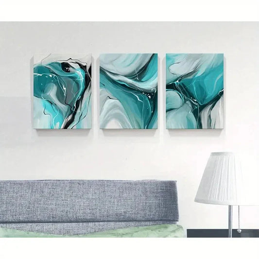 3pcs Abstract Watercolor Teal Metal Print Ready to Hang Art