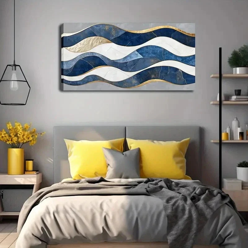 Golden Wave Design Nordic Wall Art Canvas Office Home Room Framed 120x60cm