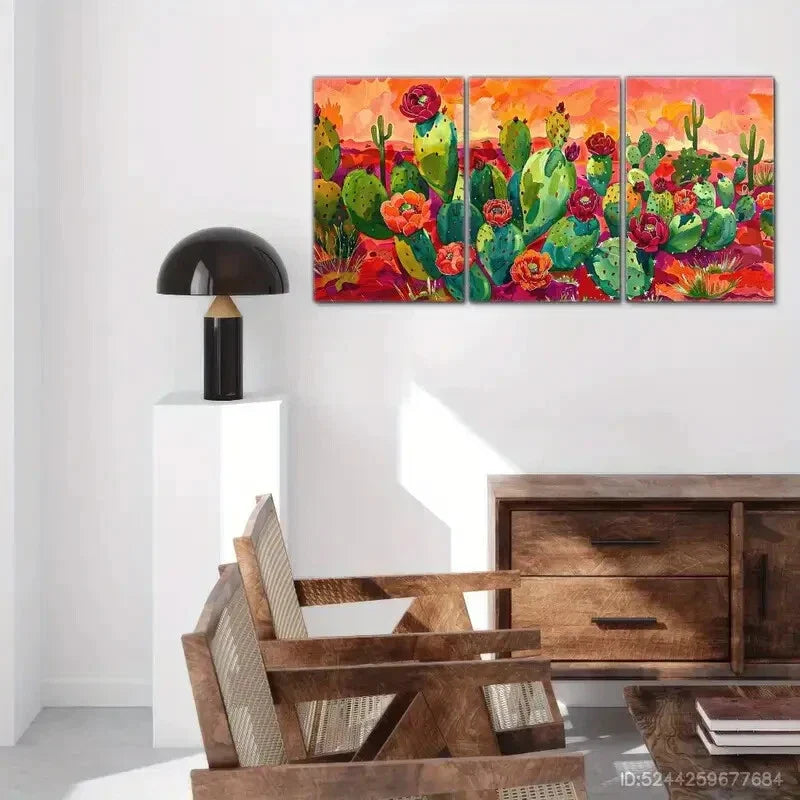 3pcs Feast Bright and Vibrant Desert Flowers Metal Print Ready to Hang Art