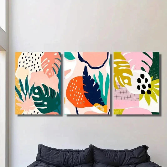 3pcs Cartoon Leaf Ink Painting, Metal Print Ready to Hang Art