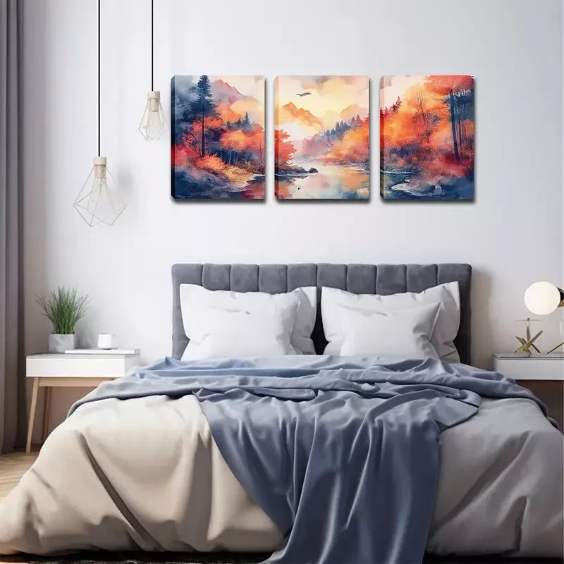 3pcs Small Mountain Stream Wall Art Set Canvas Framed 40x60cm - High Quality Print 100% Australian Made Wall Canvas Ready to Hang
