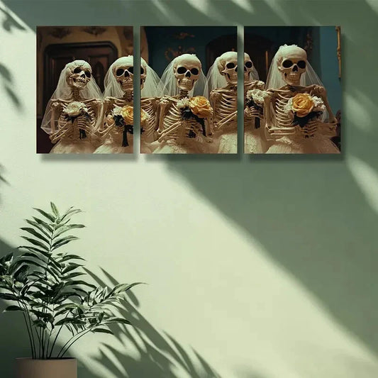 3pcs Skull Brides Group Art Painting Metal Print Ready to Hang Art