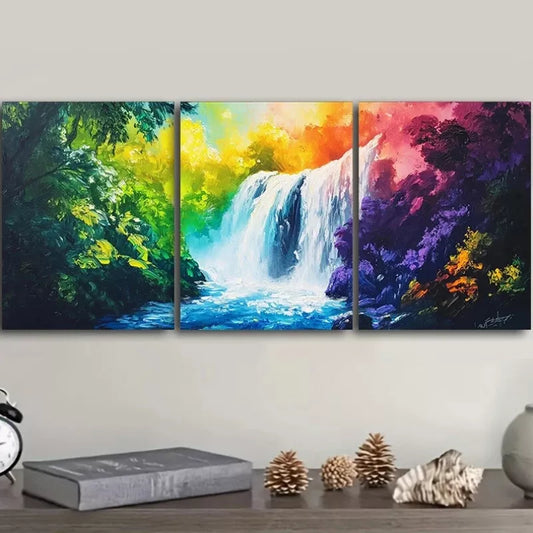 3pcs A Waterfall In The Forest Nature Wall Art Set Canvas Framed 40x60cm - High Quality Print 100% Australian Made Wall Canvas Ready to Hang