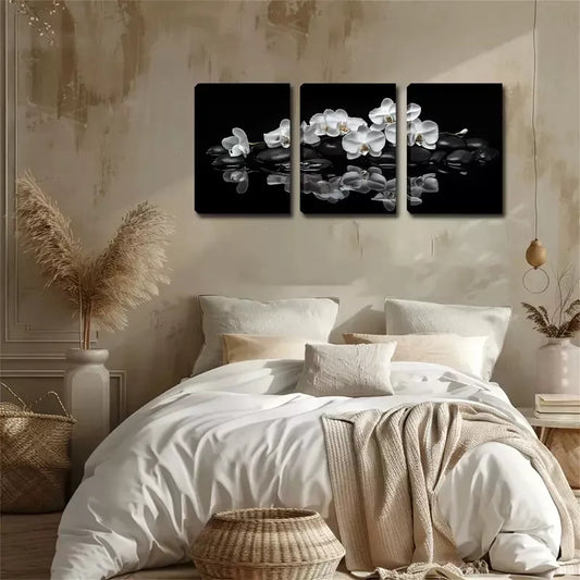 3pcs White Flowers And Pebbles Wall Art Set Canvas Framed 40x60cm - High Quality Print 100% Australian Made Wall Canvas Ready to Hang
