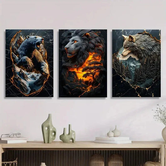 3pcs Three-Dimensional Statue Art Painting Metal Print Ready to Hang Art