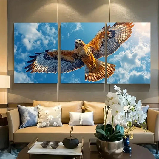 3pcs Hawk Soaring Through The Air Metal Print Ready to Hang Art