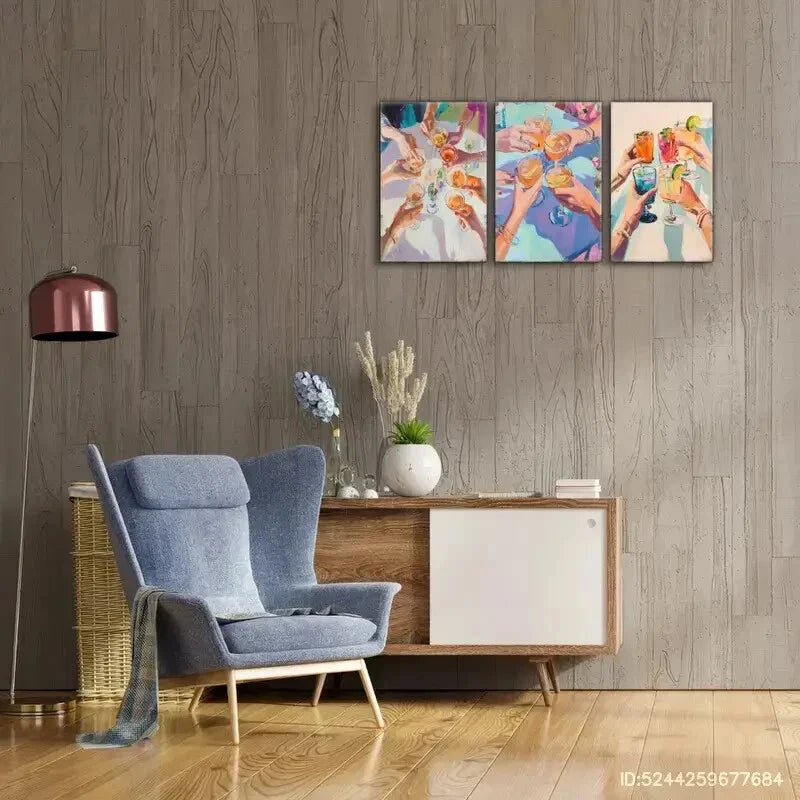 3pcs Vibrant Social Gathering Posters Metal Print Ready to Hang Art