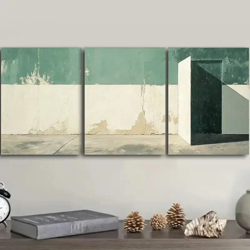 3pcs A picture of a green and white wall Metal Print Ready to Hang Art