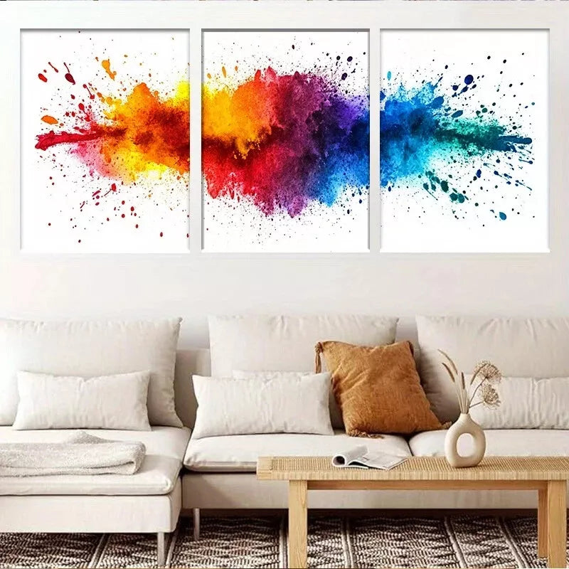 3pcs Modern Vibrant Color Explosion Wall Art Set Canvas Framed 40x60cm - High Quality Print 100% Australian Made Wall Canvas Ready to Hang