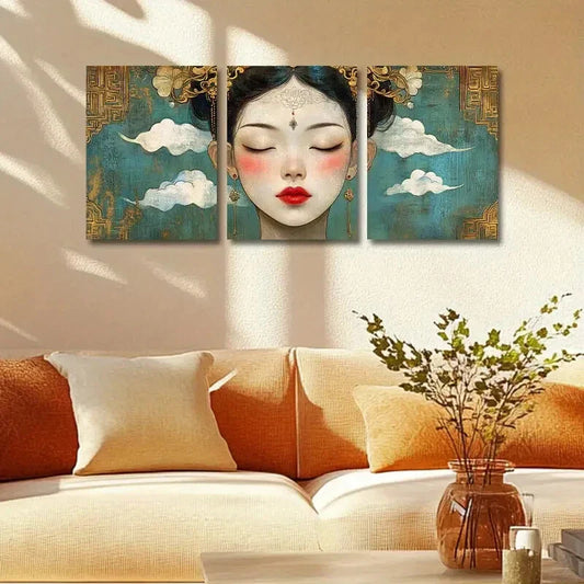 3pcs Women in Tang Dynasty Design Metal Print Ready to Hang Art
