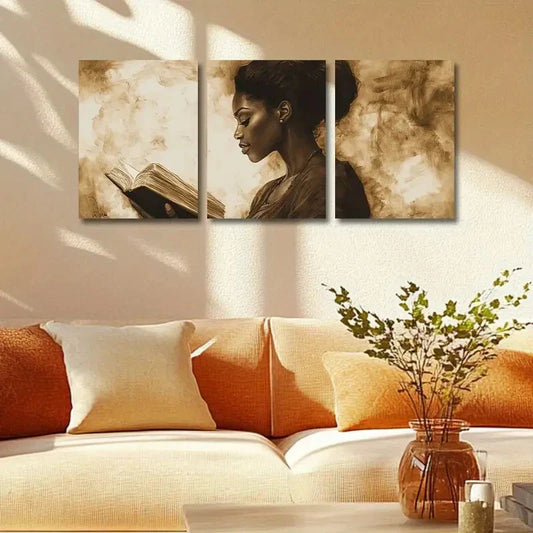 3pcs Women reading a Book Design Metal Print Ready to Hang Art