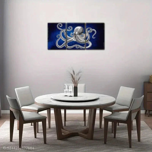 3pcs Octopus in the Blue Ocean Underwater Metal Print Ready to Hang Art