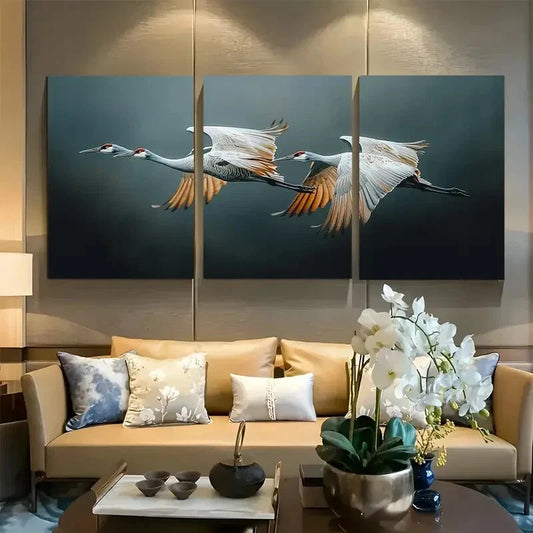 3pcs Elegant Sandhill Cranes in Flight Metal Print Ready to Hang Art