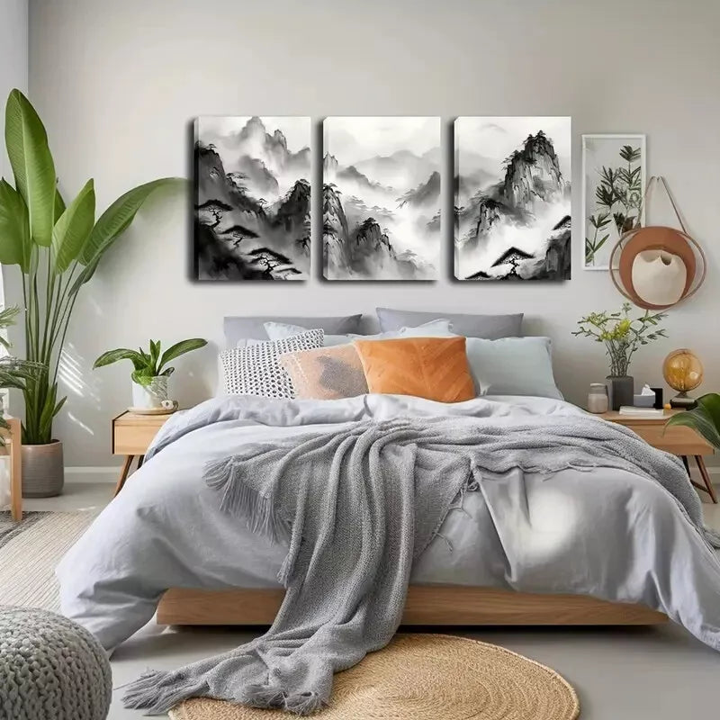3pcs Triptych with Pine Trees & Mountain Design Wall Art Set Canvas Framed 40x60cm - High Quality Print 100% Australian Made Wall Canvas Ready to Hang