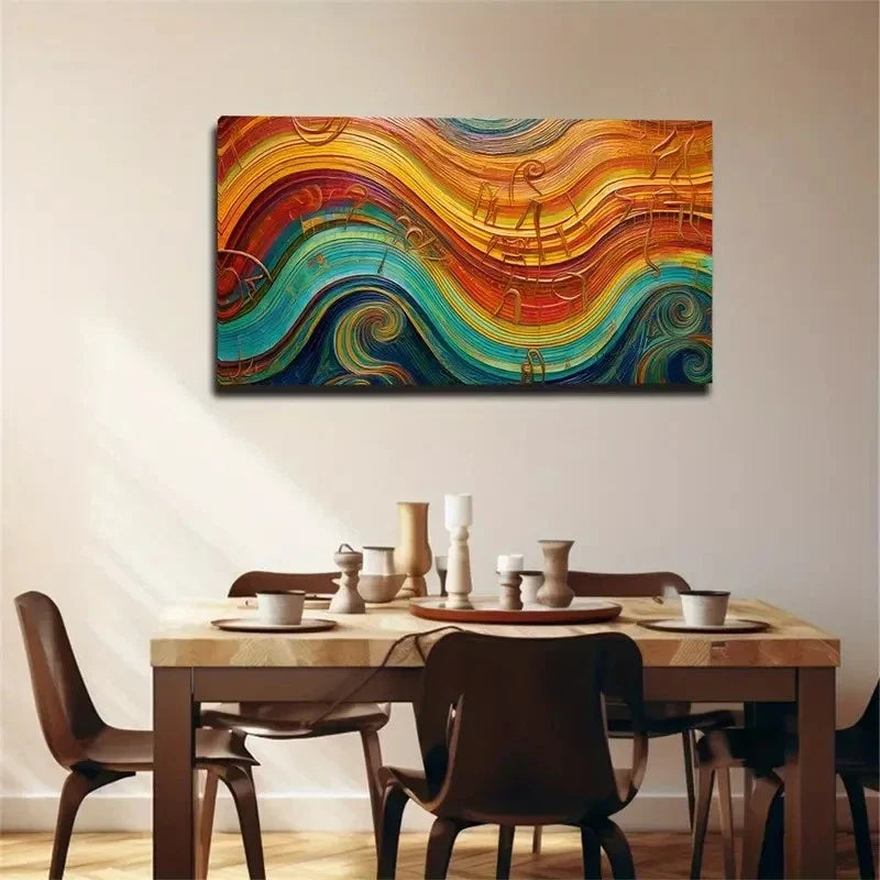 Colorful Wavy Design Musical Wall Art Canvas Office Home Room Framed 80x45cm
