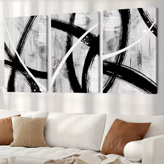 3pcs Black Gray White Geometric Paint Canvas Framed 40x60cm - High Quality Print 100% Australian Made Wall Canvas Ready to Hang