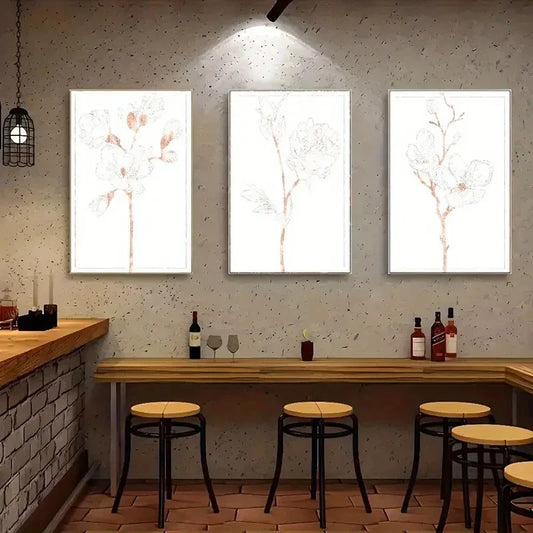 3pcs Floral Poster Botanical Art Dormitory Metal Print Ready to Hang Art