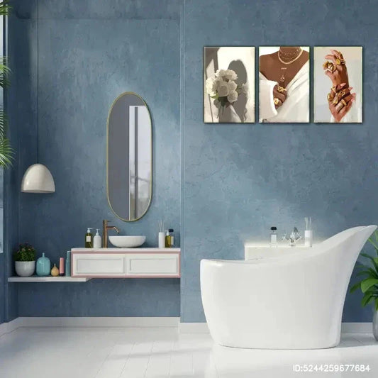 3pcs Black Girl Art Golden Jewelry Roses Metal Print Ready to Hang Art