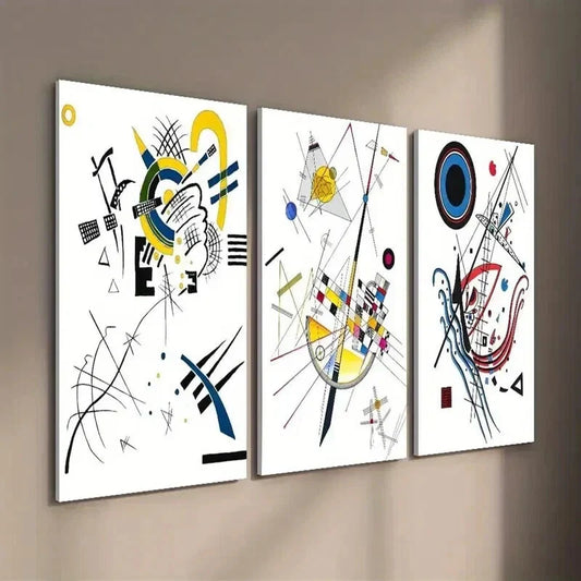 3pcs Wassily Kandinsky Geometric Abstract Wall Art Set Canvas Framed 40x60cm - High Quality Print 100% Australian Made Wall Canvas Ready to Hang
