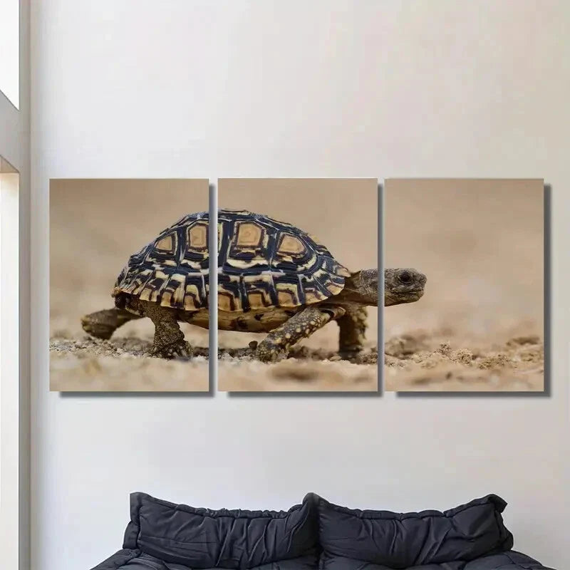 3pcs Golden Hues & Detailed Turtle Patterns Metal Print Ready to Hang Art