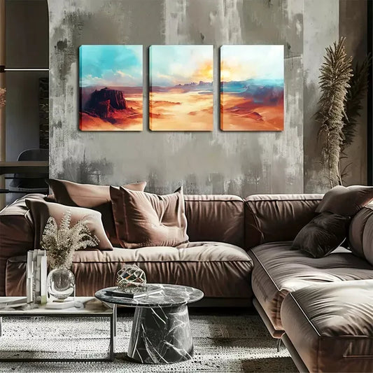 3pcs Sunset Views in Red, Orange & Blue Wall Art Set Canvas Framed 40x60cm - High Quality Print 100% Australian Made Wall Canvas Ready to Hang
