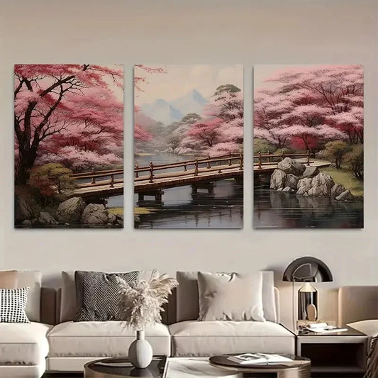 3pcs Featuring a Print of Cherry Blossoms Metal Print Ready to Hang Art