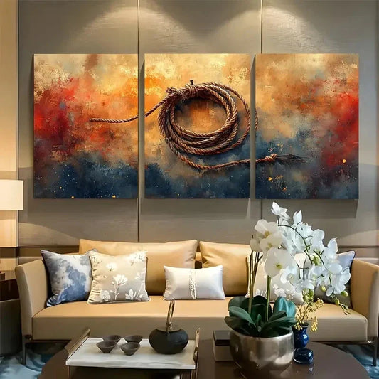 3pcs Cowboys Lasso Coiled Up Metal Print Ready to Hang Art
